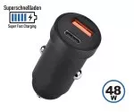 USB KFZ 48W C Schnellladegerät, 30 W USB-C (PD 3.0/PPS) + 18 W USB-A (QC 3.0), schwarz, DINIC Bulk Box